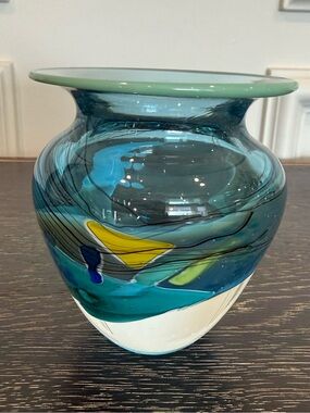 Signed Sterno Glasshouse Studios Renaissance Blue Abstract Vase